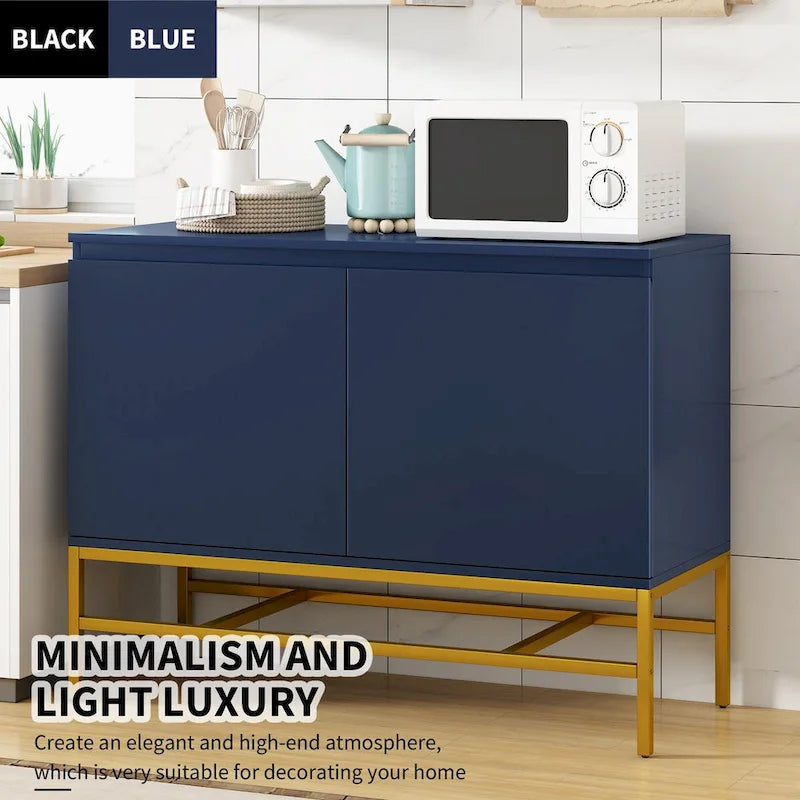 Buffet minimaliste, Meuble de rangement de luxe avec pieds en métal doré et étagères réglables, Console pour salon