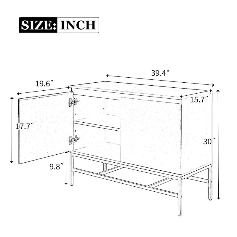 Buffet minimaliste, Meuble de rangement de luxe avec pieds en métal doré et étagères réglables, Console pour salon