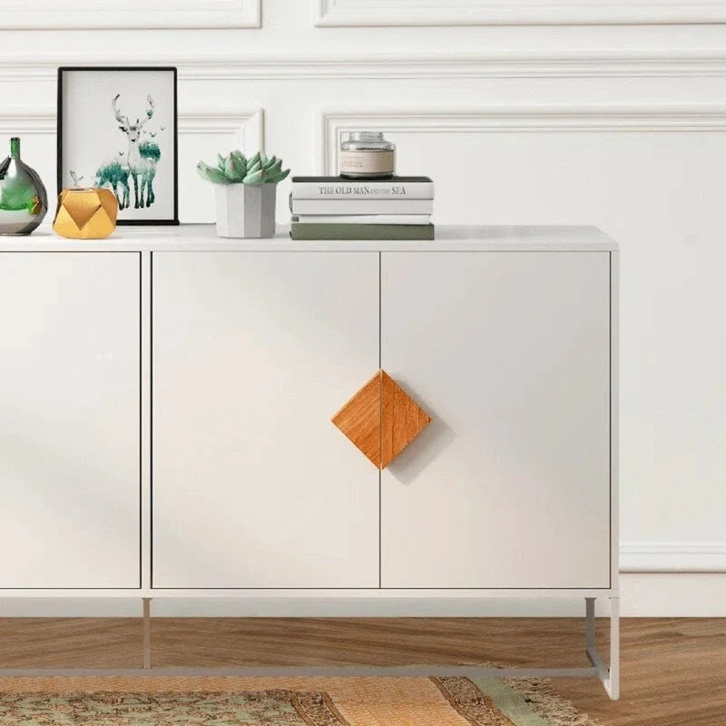 Buffet Blanc 4 Portes Meuble TV Commode Entrée, Armoire de Rangement de Cuisine