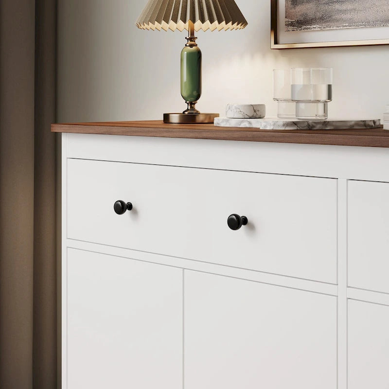 Buffet de rangement moderne avec 2 tiroirs et 4 portes pour salon, salle à manger, cuisine, bar à café, en blanc