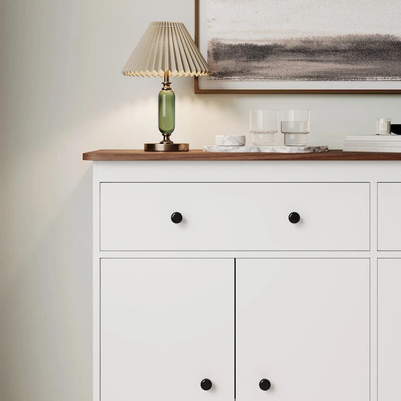 Buffet de rangement moderne avec 2 tiroirs et 4 portes pour salon, salle à manger, cuisine, bar à café, en blanc