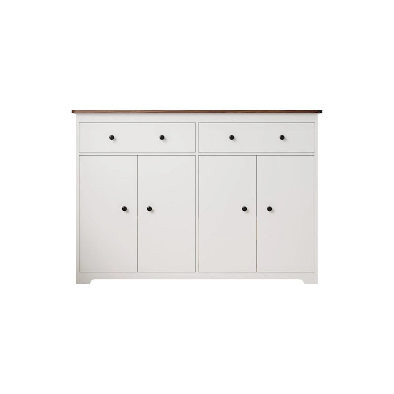 Buffet de rangement moderne avec 2 tiroirs et 4 portes pour salon, salle à manger, cuisine, bar à café, en blanc