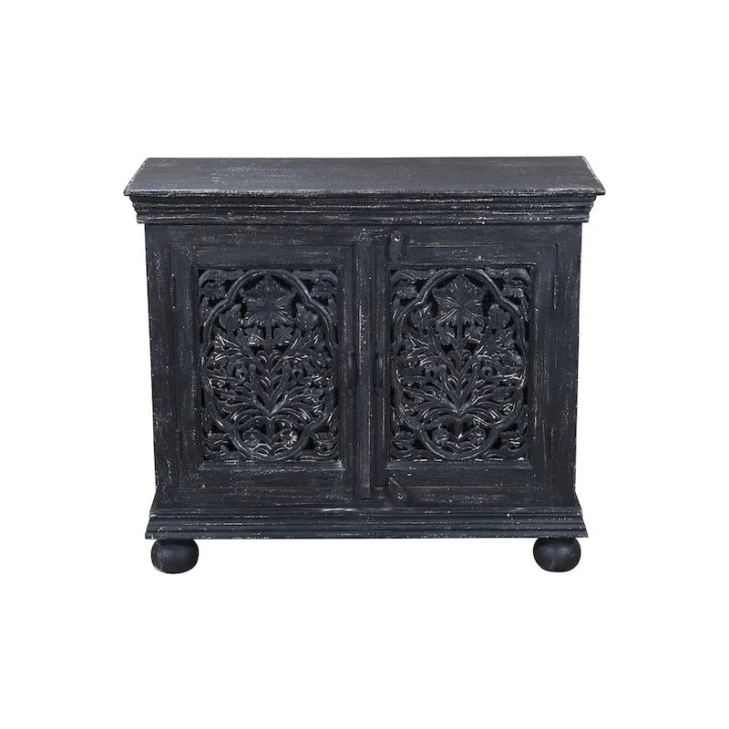 Commode d'appoint 2 portes sculptée à la main Luna Black