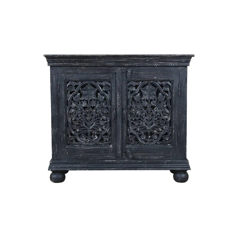 Commode d'appoint 2 portes sculptée à la main Luna Black