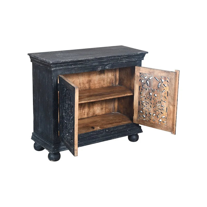 Commode d'appoint 2 portes sculptée à la main Luna Black