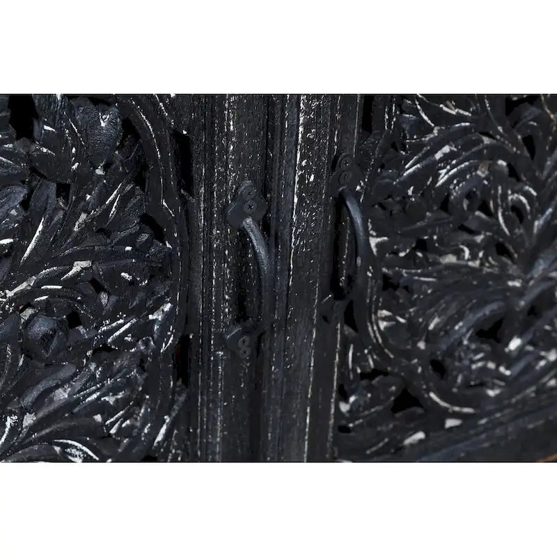 Commode d'appoint 2 portes sculptée à la main Luna Black