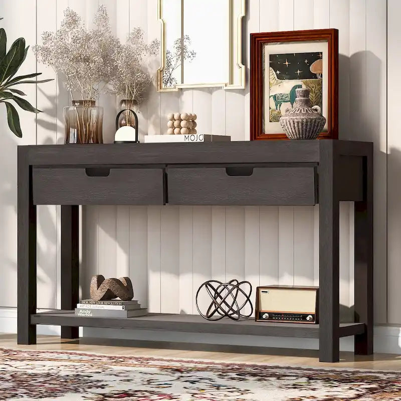 Console d'entrée pour couloir et salon avec 2 tiroirs et 1 étagère