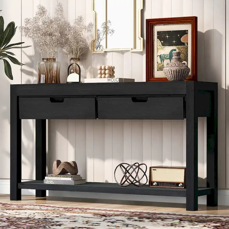 Console d'entrée pour couloir et salon avec 2 tiroirs et 1 étagère