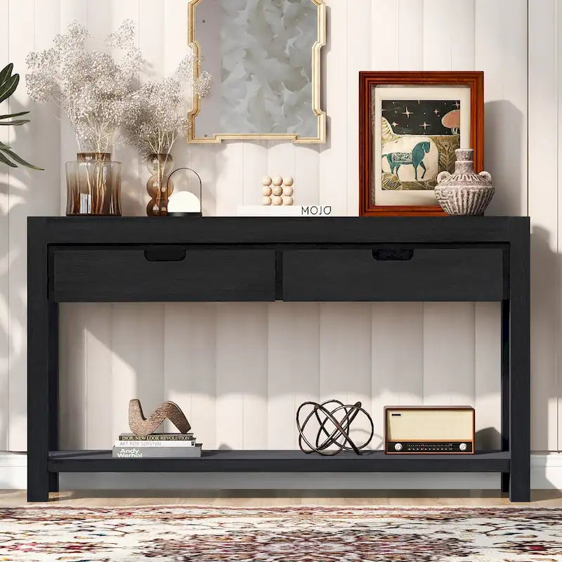 Console d'entrée pour couloir et salon avec 2 tiroirs et 1 étagère