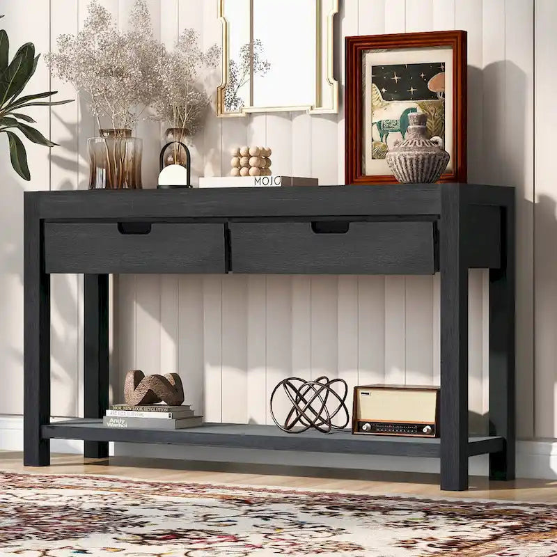 Console d'entrée pour couloir et salon avec 2 tiroirs et 1 étagère