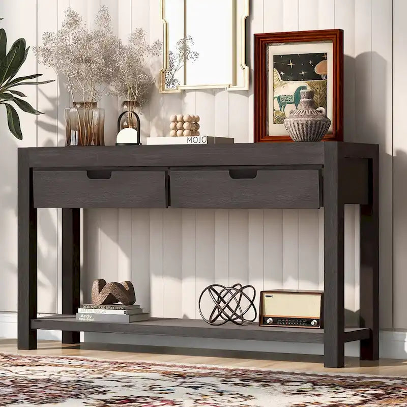 Console d'entrée pour couloir et salon avec 2 tiroirs et 1 étagère
