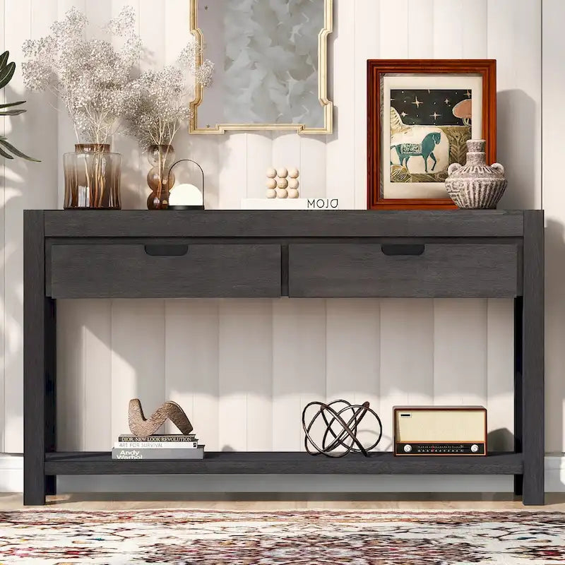 Console d'entrée pour couloir et salon avec 2 tiroirs et 1 étagère