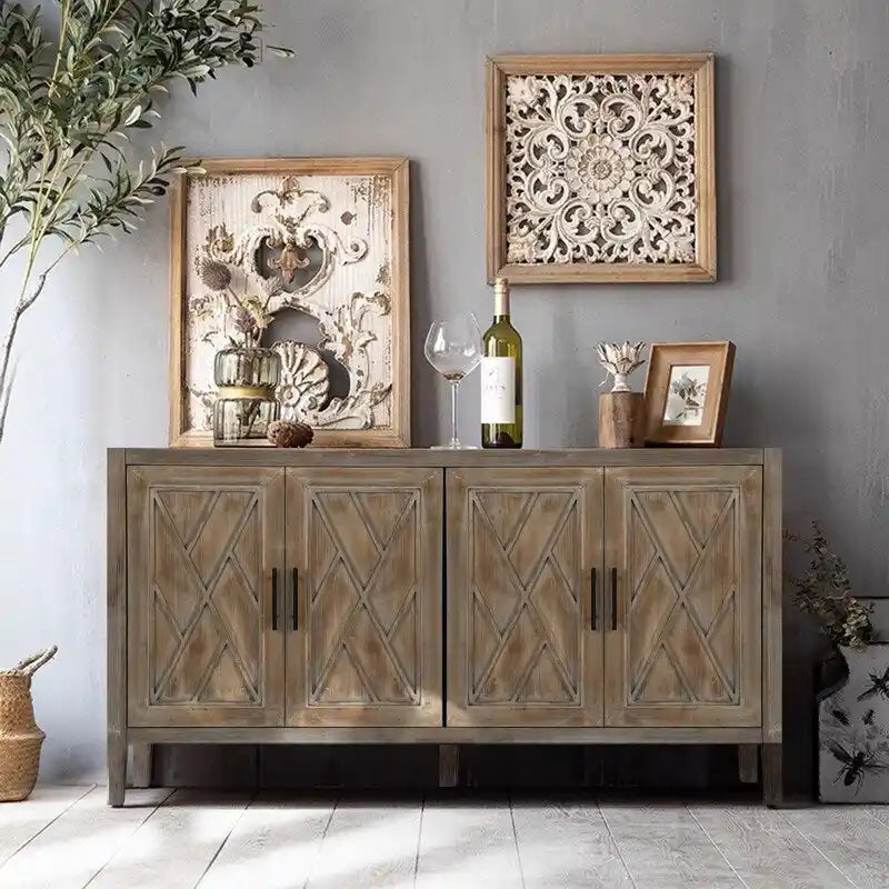 Buffet en bois de style vintage à 4 portes et finition sergé