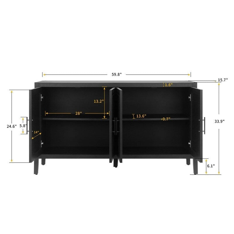 Buffet en bois de style vintage à 4 portes et finition sergé