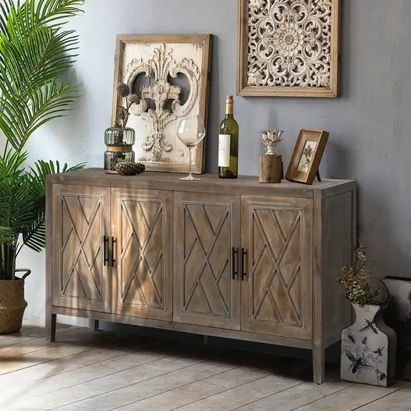 Buffet en bois de style vintage à 4 portes et finition sergé