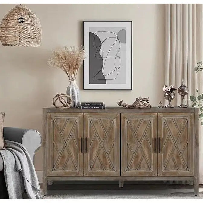 Buffet en bois de style vintage à 4 portes et finition sergé