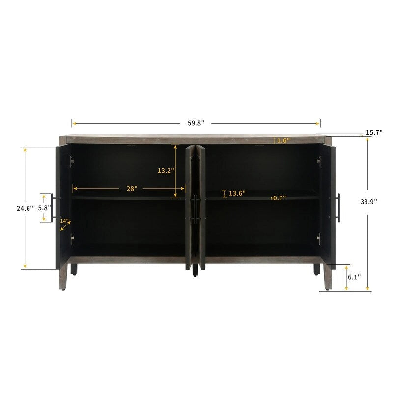 Buffet en bois de style vintage à 4 portes et finition sergé