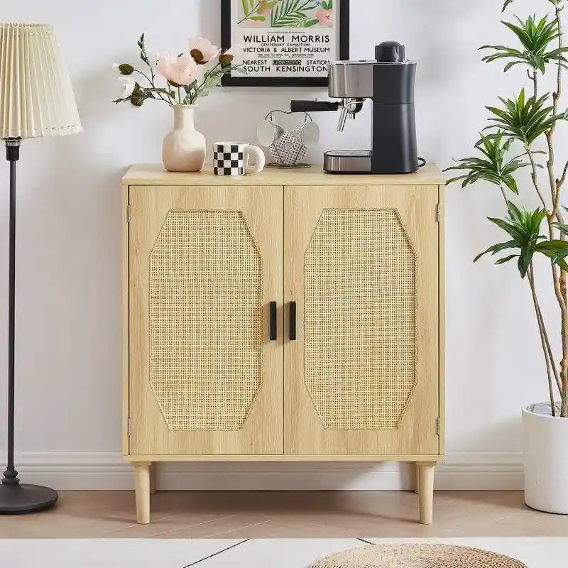 Meuble de rangement GEITIN avec portes décoratives en rotin pour cuisine
