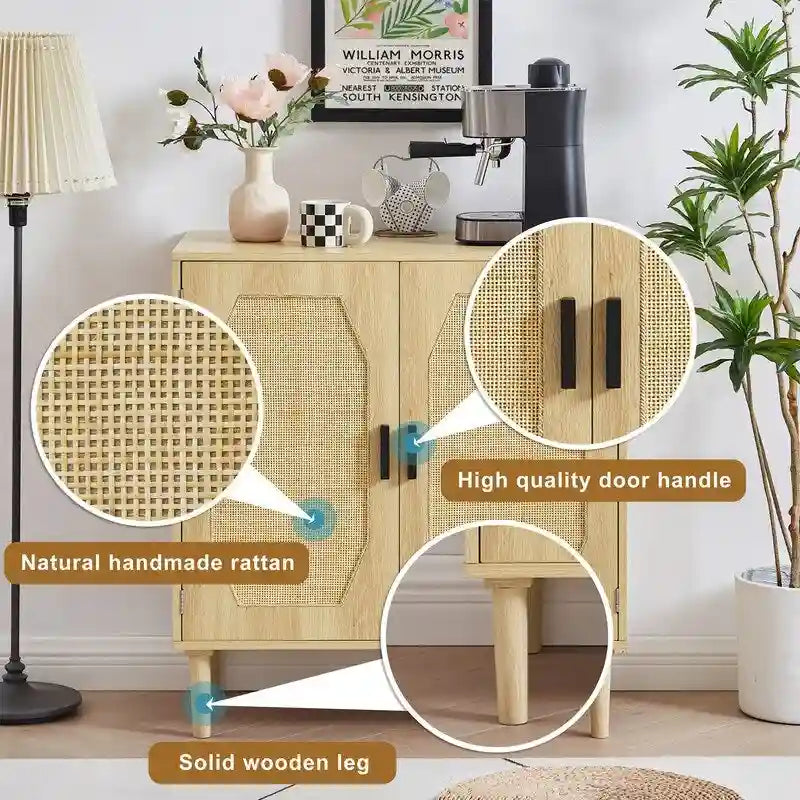 Meuble de rangement GEITIN avec portes décoratives en rotin pour cuisine