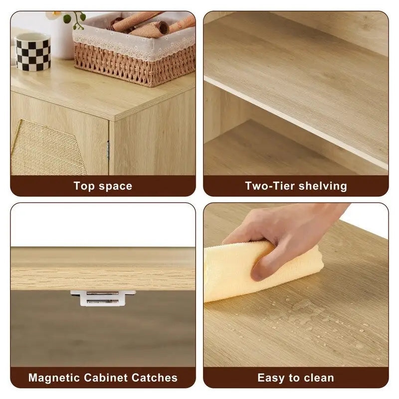 Meuble de rangement GEITIN avec portes décoratives en rotin pour cuisine