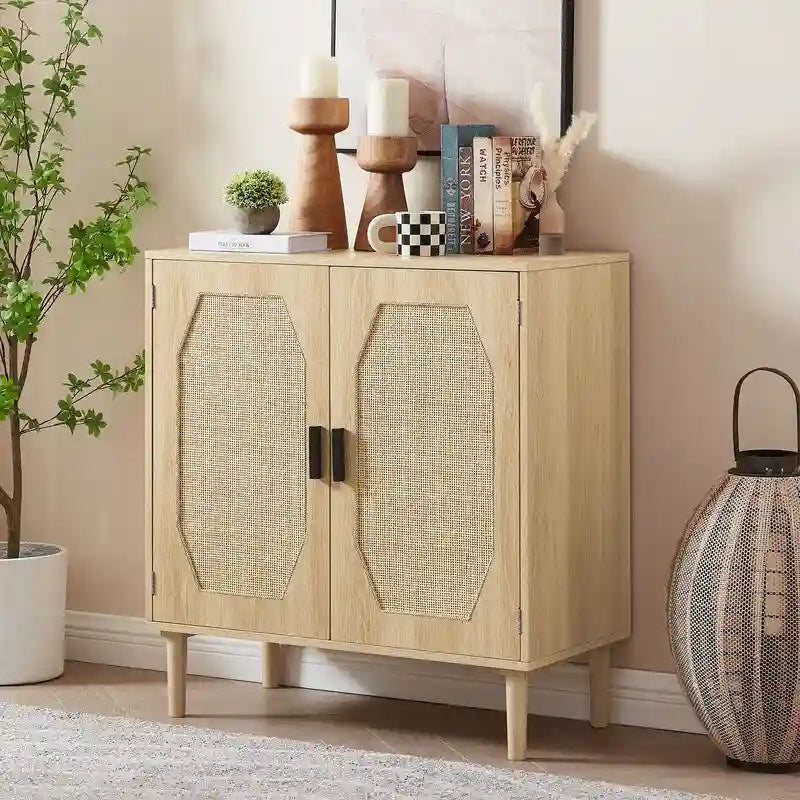 Meuble de rangement GEITIN avec portes décoratives en rotin pour cuisine
