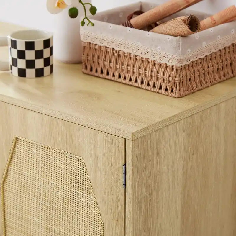 Meuble de rangement GEITIN avec portes décoratives en rotin pour cuisine