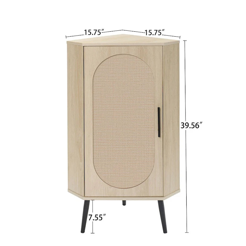 Meuble d'angle, Porte en rotin, Tables d'angle autoportantes pour petits espaces, Étagère d'angle pour salon, cuisine, salle de bain