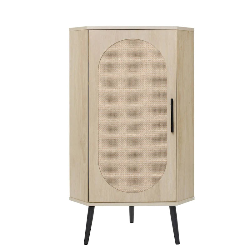 Meuble d'angle, Porte en rotin, Tables d'angle autoportantes pour petits espaces, Étagère d'angle pour salon, cuisine, salle de bain