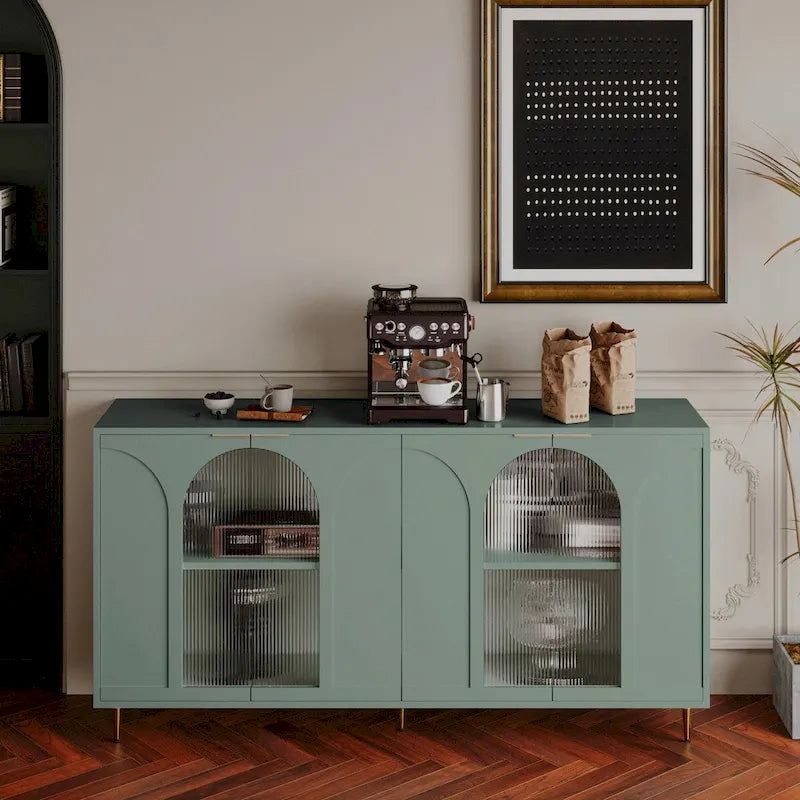 Meuble d'appoint - Buffet en bois laqué avec 4 portes vitrées