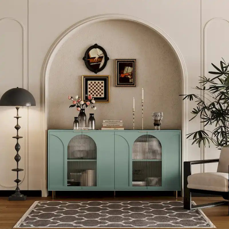 Meuble d'appoint - Buffet en bois laqué avec 4 portes vitrées