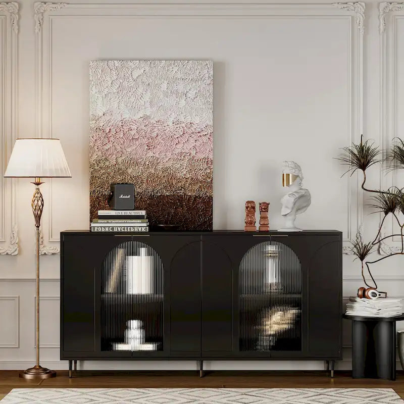 Meuble d'appoint - Buffet en bois laqué avec 4 portes vitrées