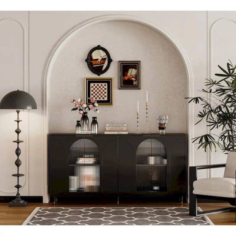 Meuble d'appoint - Buffet en bois laqué avec 4 portes vitrées