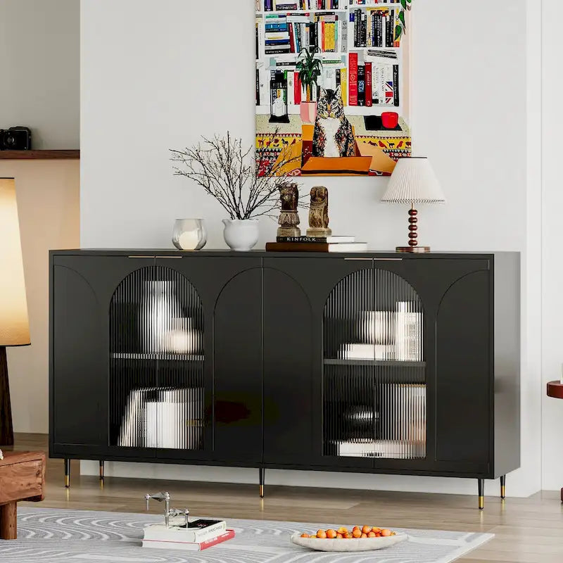 Meuble d'appoint - Buffet en bois laqué avec 4 portes vitrées