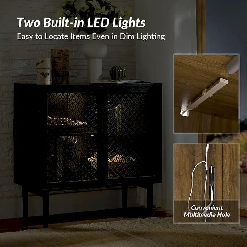 Meuble d'appoint 2 portes haut Dominik 32 po moderne avec lumière, ensemble de 2 par HULALA HOME