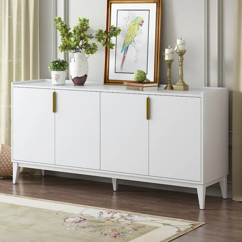 Buffet bas en bois avec 4 portes et étagères réglables, pour couloir, entrée, salon, chambre