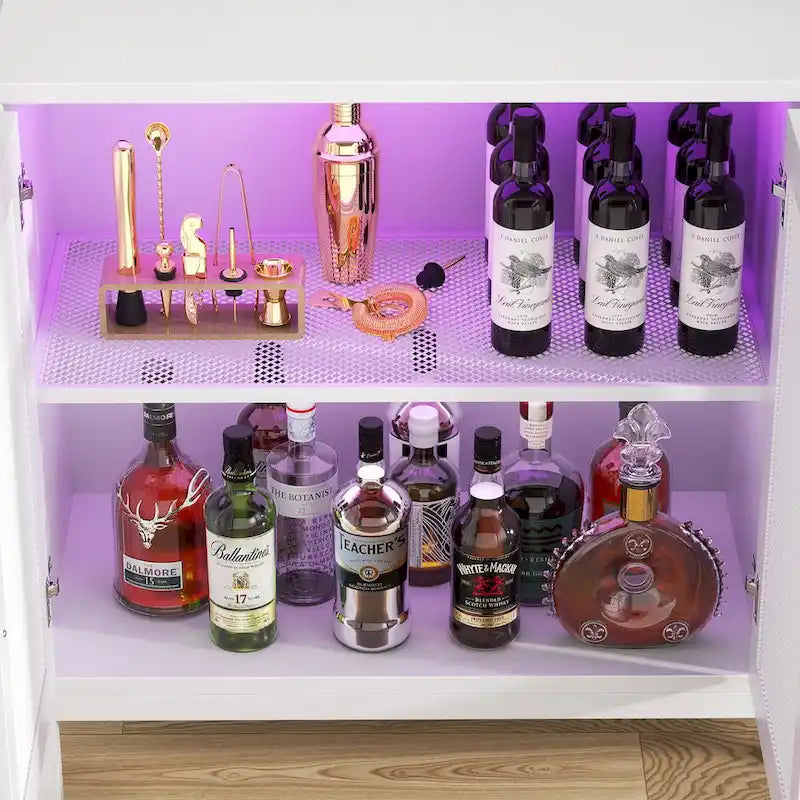 Meuble d'appoint de 45 W avec tiroirs et station de charge, buffet de rangement avec lumière LED