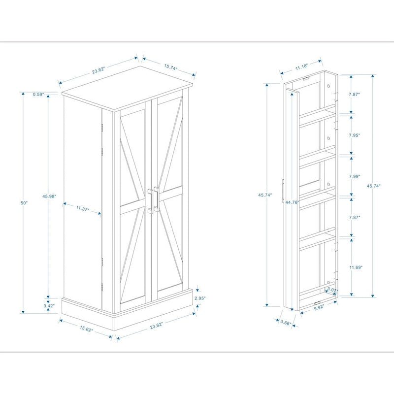 Armoire de cuisine autoportante à LED avec 2 portes et étagères - N/A