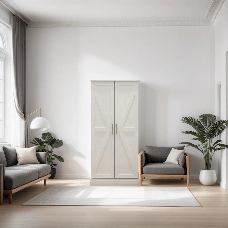 Armoire de cuisine autoportante à LED avec 2 portes et étagères - N/A