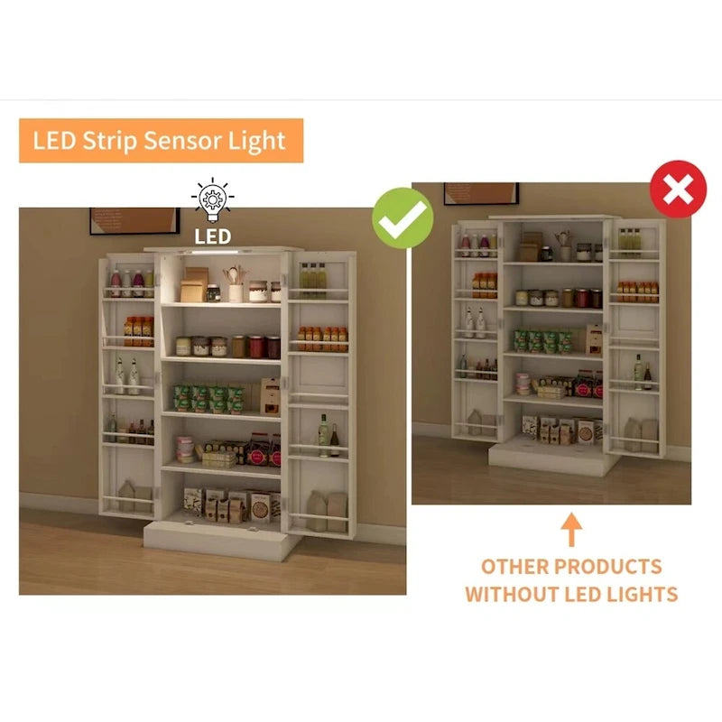 Armoire de cuisine autoportante à LED avec 2 portes et étagères - N/A