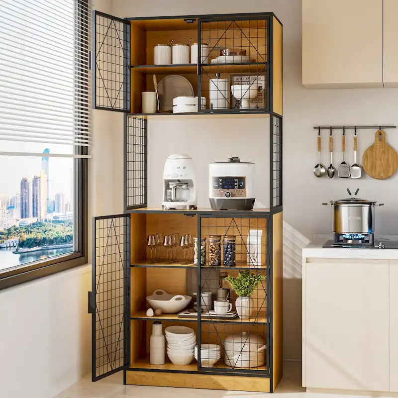 Javlergo 72" Meuble de Cuisine Garde-Manger avec Porte et Étagères, Grande Armoire de Cuisine avec Support à Micro-ondes