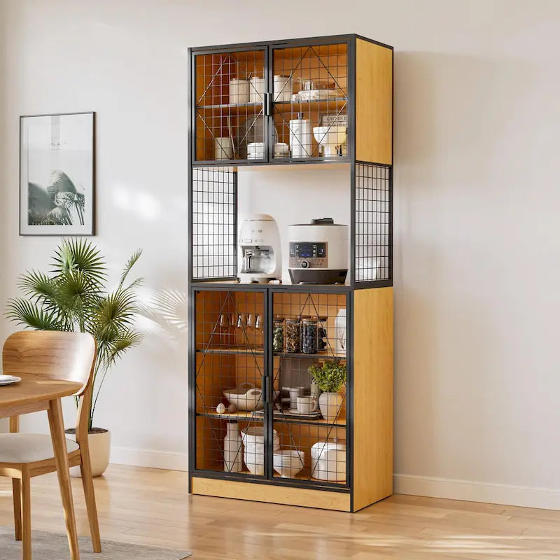 Javlergo 72" Meuble de Cuisine Garde-Manger avec Porte et Étagères, Grande Armoire de Cuisine avec Support à Micro-ondes
