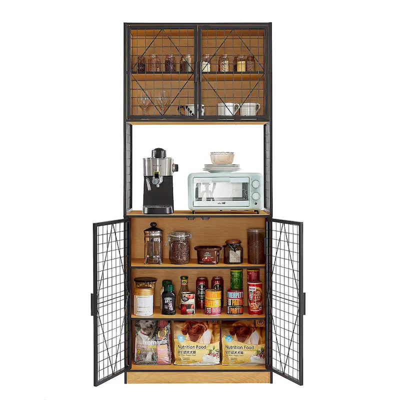 Javlergo 72" Meuble de Cuisine Garde-Manger avec Porte et Étagères, Grande Armoire de Cuisine avec Support à Micro-ondes