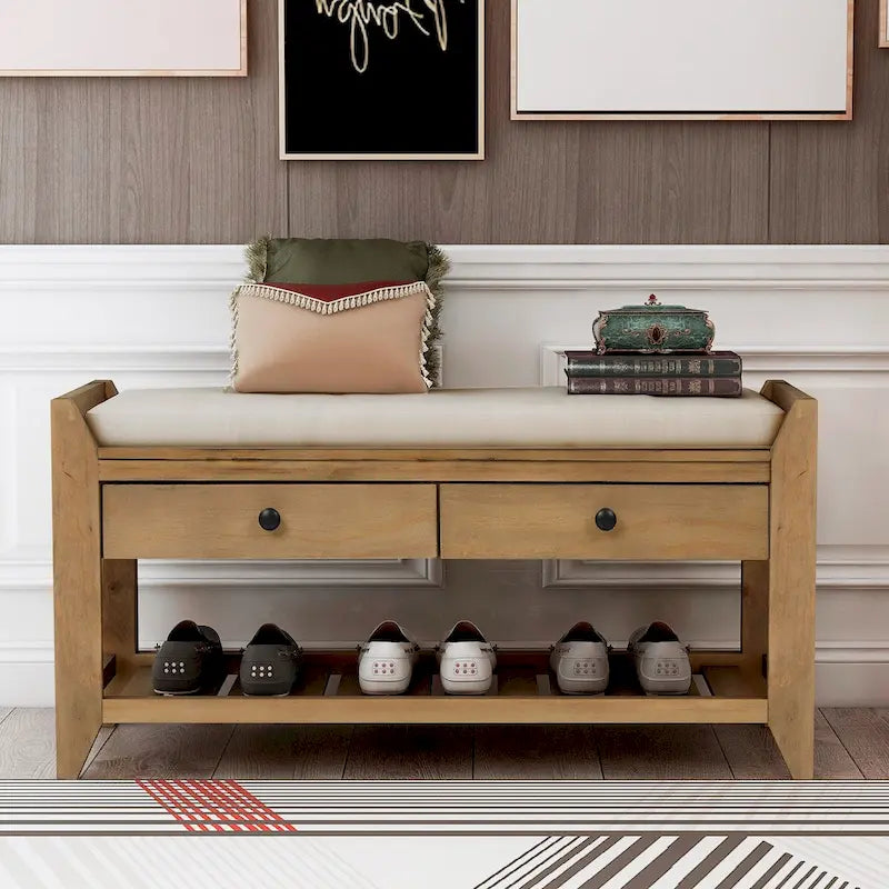 Banc de rangement pour chaussures d'entrée avec siège rembourré et tiroirs