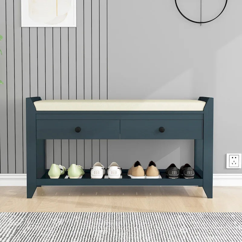 Banc de rangement pour chaussures d'entrée avec siège rembourré et tiroirs