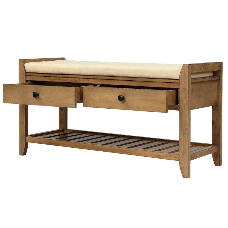 Banc de rangement pour chaussures d'entrée avec siège rembourré et tiroirs