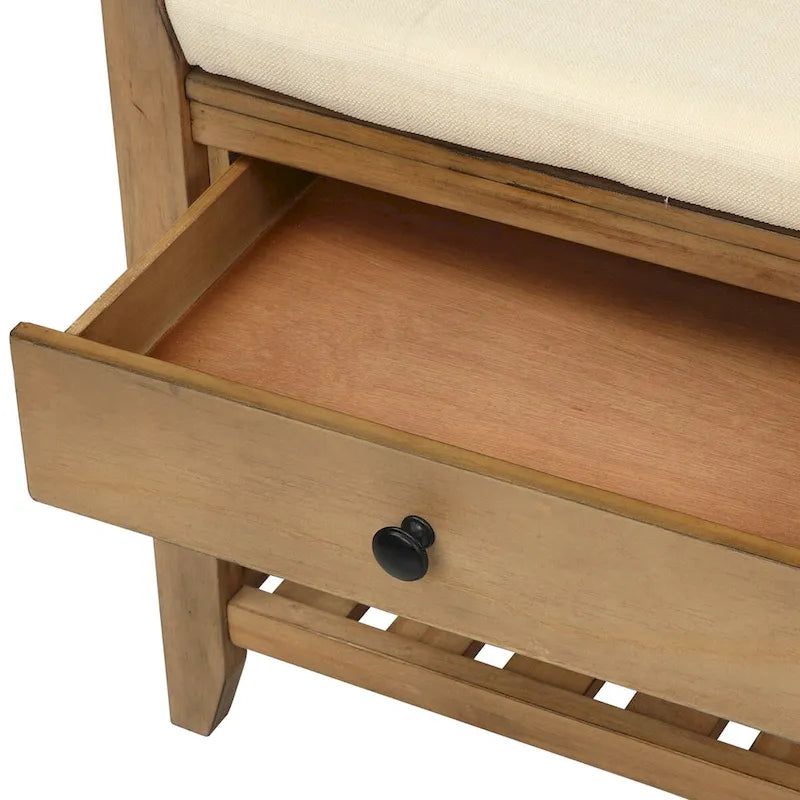 Banc de rangement pour chaussures d'entrée avec siège rembourré et tiroirs