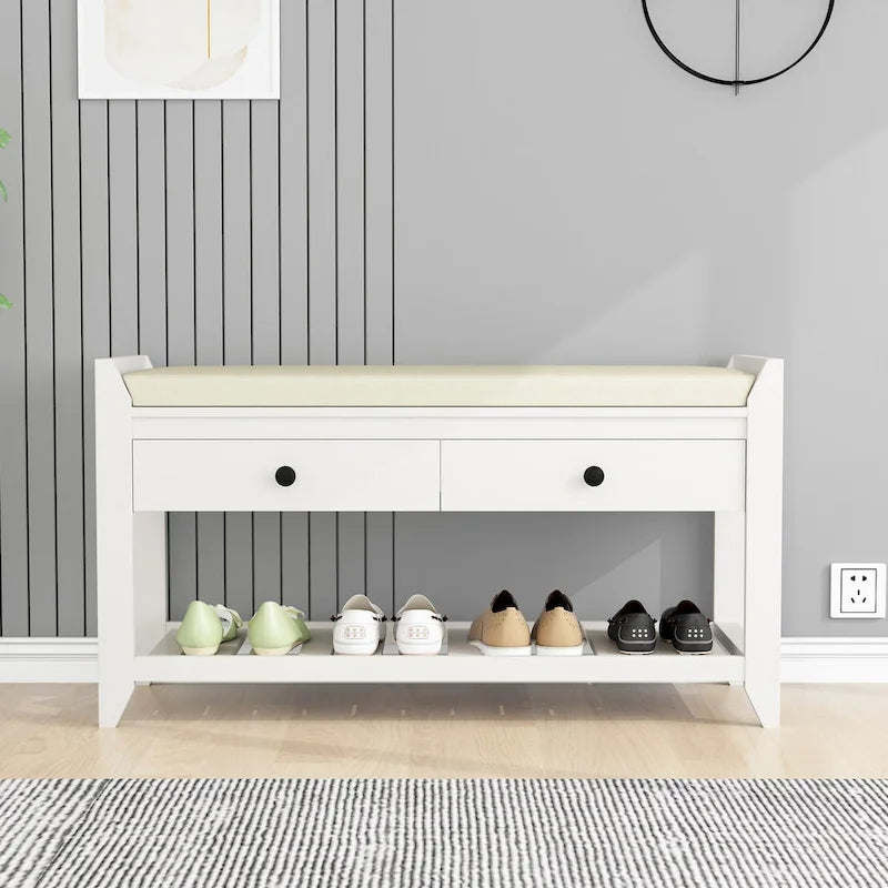Banc de rangement pour chaussures d'entrée avec siège rembourré et tiroirs