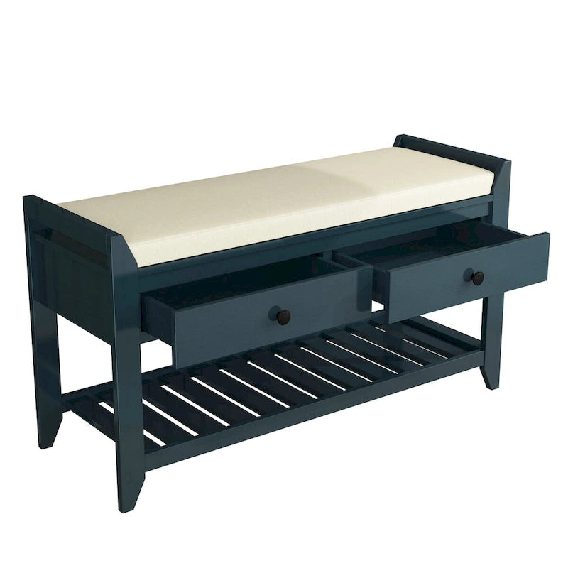 Banc de rangement pour chaussures d'entrée avec siège rembourré et tiroirs