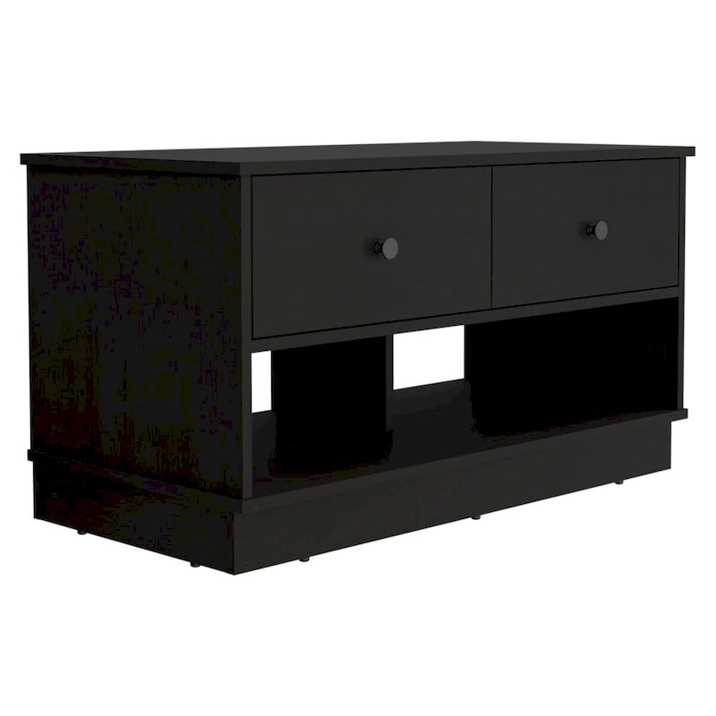 Banc de rangement Beji, étagère inférieure, deux tiroirs, finition chêne clair, haute qualité et durable