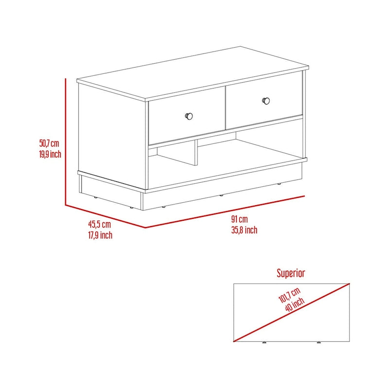 Banc de rangement Beji, étagère inférieure, deux tiroirs, finition chêne clair, haute qualité et durable